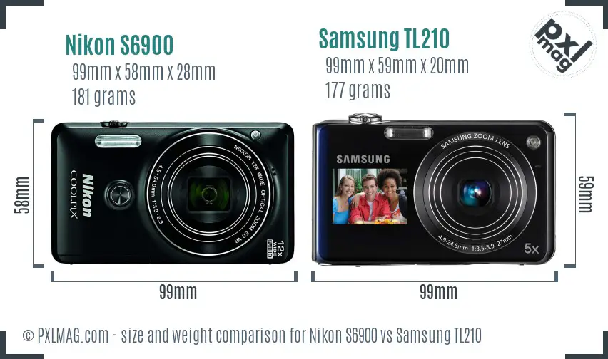 Nikon S6900 vs Samsung TL210 size comparison