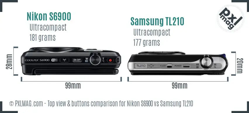 Nikon S6900 vs Samsung TL210 top view buttons comparison
