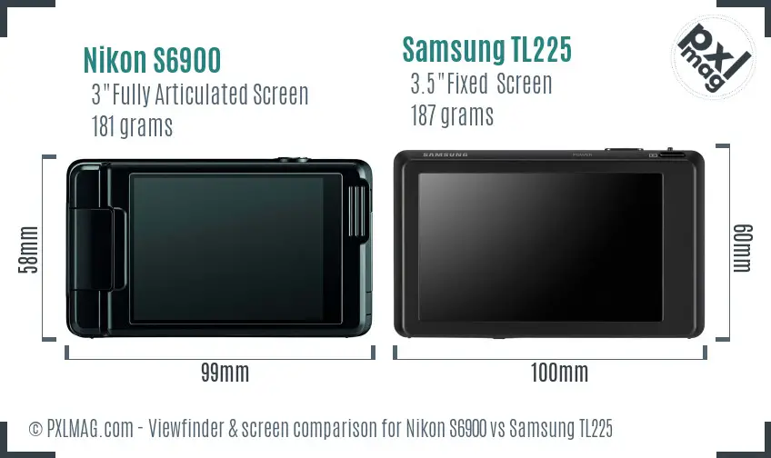 Nikon S6900 vs Samsung TL225 Screen and Viewfinder comparison