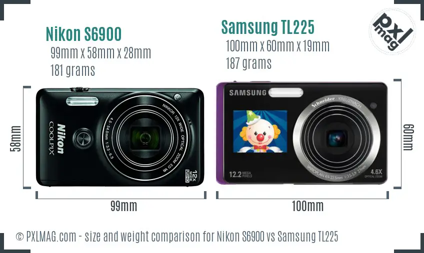 Nikon S6900 vs Samsung TL225 size comparison