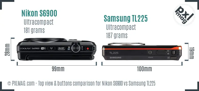 Nikon S6900 vs Samsung TL225 top view buttons comparison