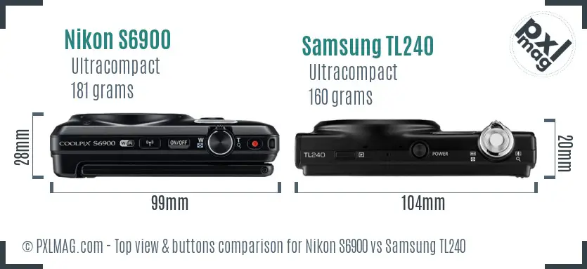 Nikon S6900 vs Samsung TL240 top view buttons comparison Nikon S6900 vs Samsung TL240 top view buttons comparison
