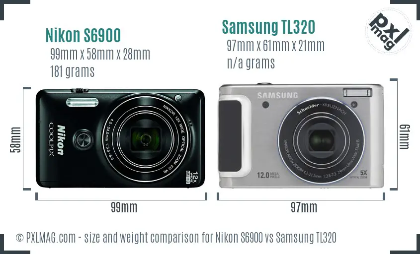 Nikon S6900 vs Samsung TL320 size comparison