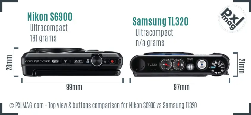 Nikon S6900 vs Samsung TL320 top view buttons comparison