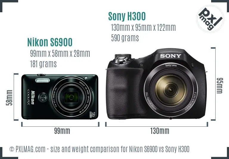 Nikon S6900 vs Sony H300 size comparison