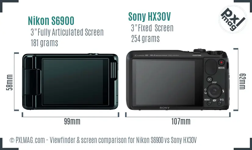 Nikon S6900 vs Sony HX30V Screen and Viewfinder comparison