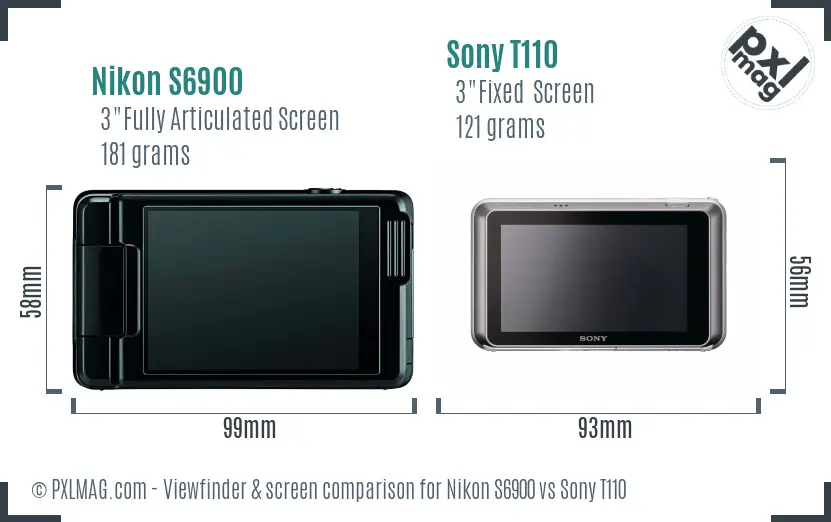 Nikon S6900 vs Sony T110 Screen and Viewfinder comparison