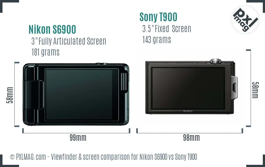 Nikon S6900 vs Sony T900 Screen and Viewfinder comparison