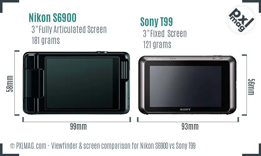 Nikon S6900 vs Sony T99 Screen and Viewfinder comparison