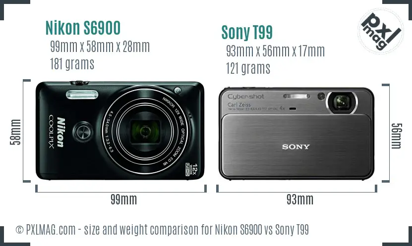 Nikon S6900 vs Sony T99 size comparison