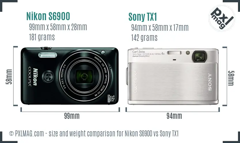 Nikon S6900 vs Sony TX1 size comparison