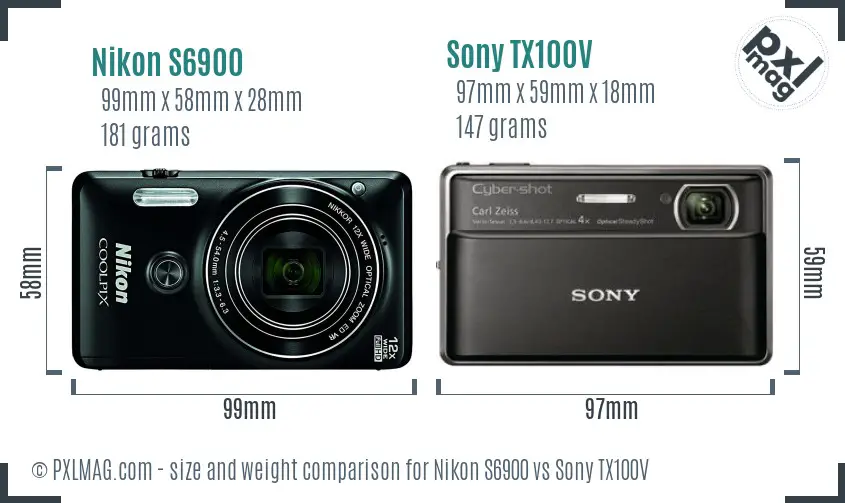 Nikon S6900 vs Sony TX100V size comparison