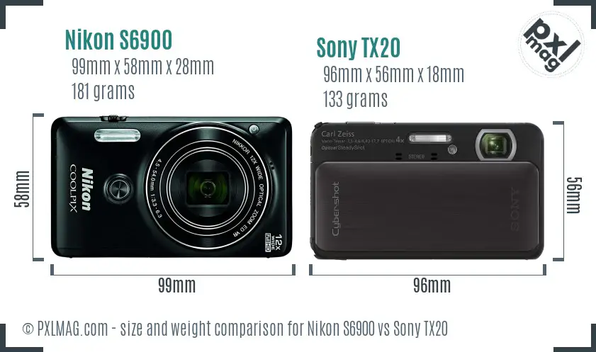 Nikon S6900 vs Sony TX20 size comparison