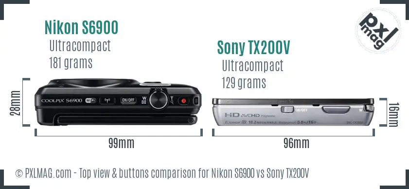 Nikon S6900 vs Sony TX200V top view buttons comparison