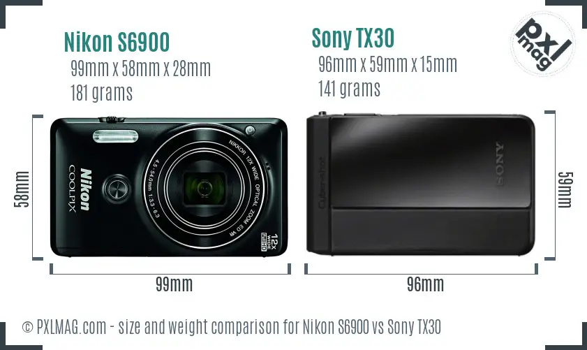 Nikon S6900 vs Sony TX30 size comparison