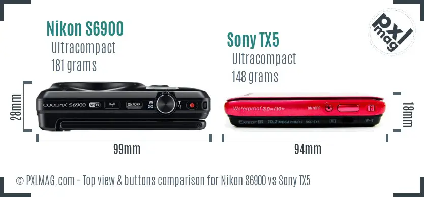 Nikon S6900 vs Sony TX5 top view buttons comparison