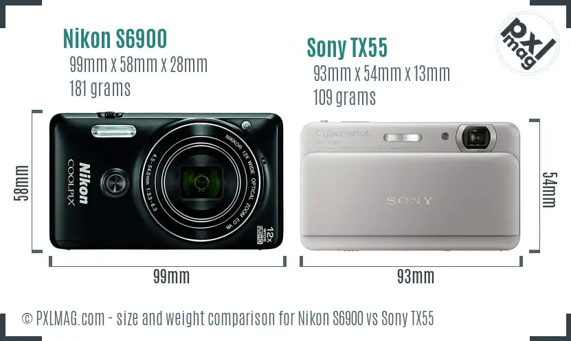 Nikon S6900 vs Sony TX55 size comparison