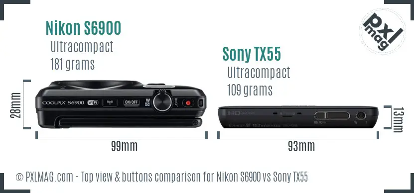 Nikon S6900 vs Sony TX55 top view buttons comparison