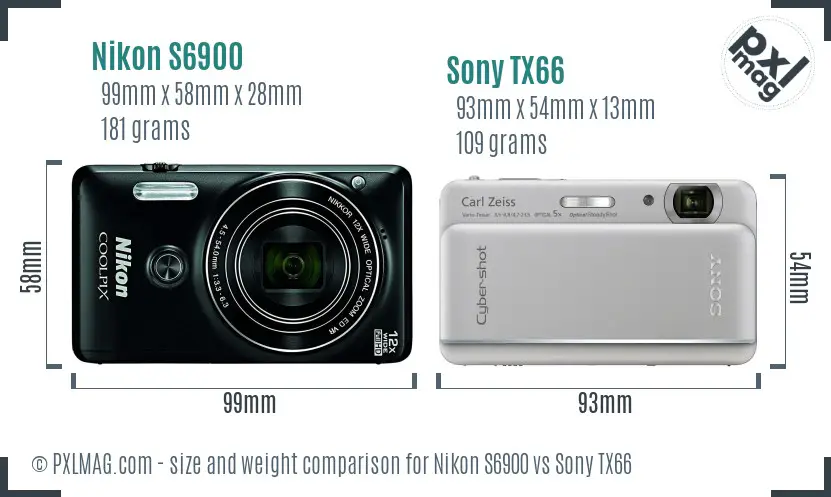 Nikon S6900 vs Sony TX66 size comparison