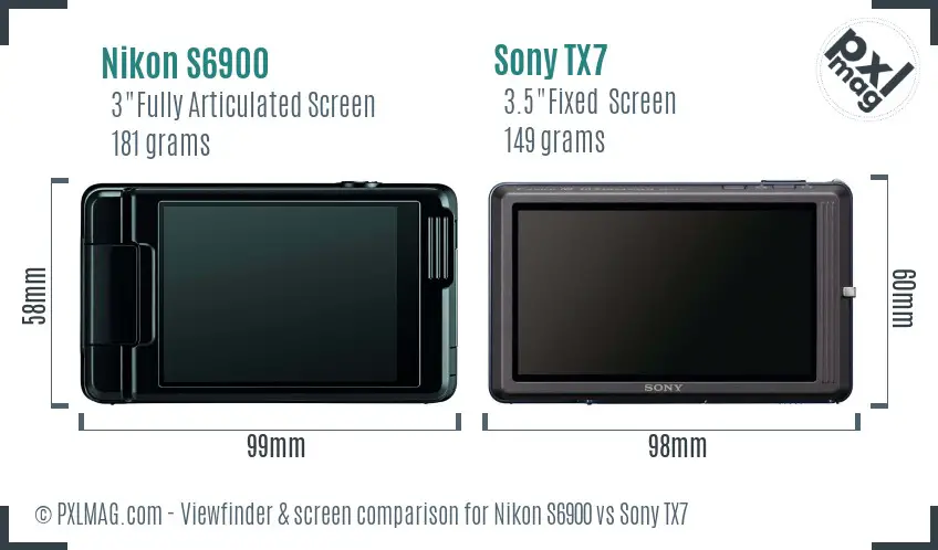 Nikon S6900 vs Sony TX7 Screen and Viewfinder comparison