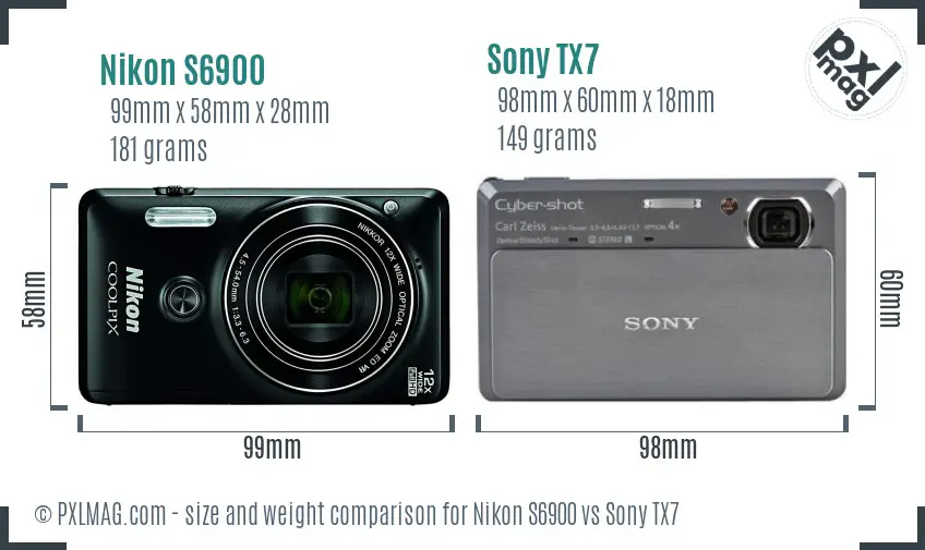 Nikon S6900 vs Sony TX7 size comparison