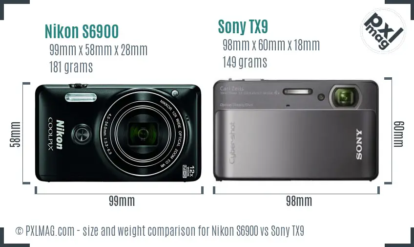 Nikon S6900 vs Sony TX9 size comparison