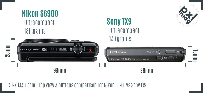 Nikon S6900 vs Sony TX9 top view buttons comparison