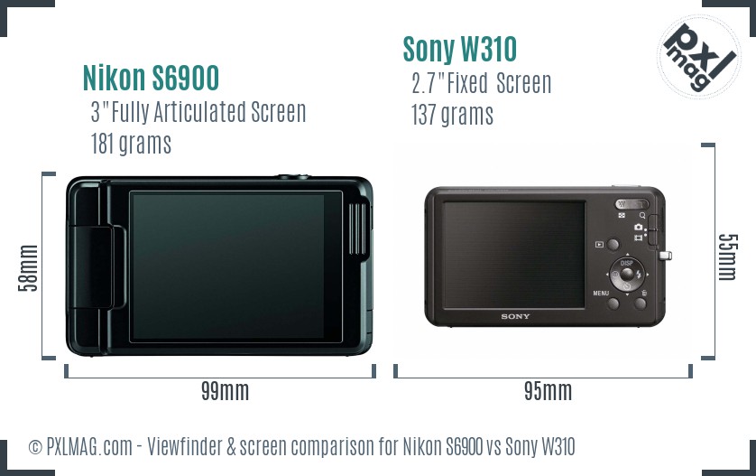 Nikon S6900 vs Sony W310 Screen and Viewfinder comparison