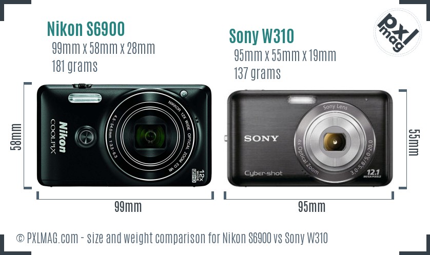 Nikon S6900 vs Sony W310 size comparison