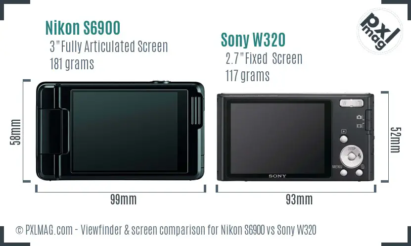 Nikon S6900 vs Sony W320 Screen and Viewfinder comparison