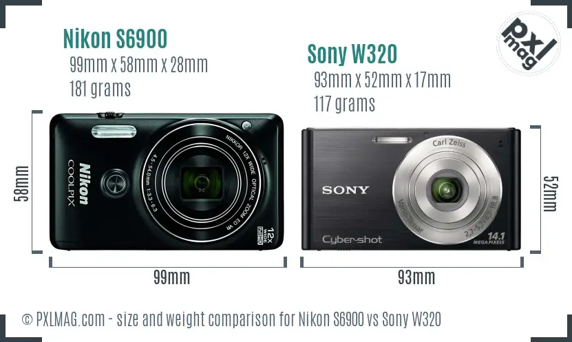 Nikon S6900 vs Sony W320 size comparison