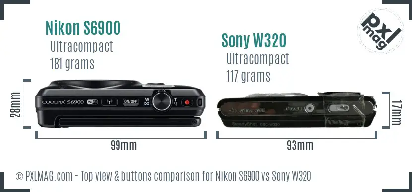 Nikon S6900 vs Sony W320 top view buttons comparison