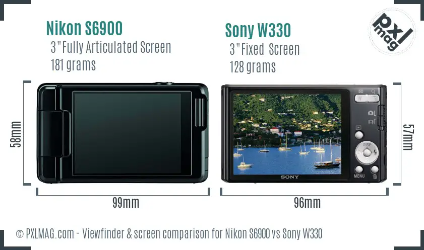 Nikon S6900 vs Sony W330 Screen and Viewfinder comparison