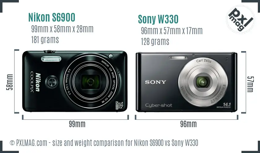 Nikon S6900 vs Sony W330 size comparison