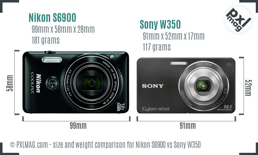 Nikon S6900 vs Sony W350 size comparison