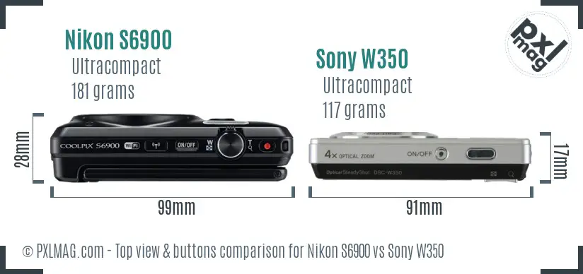 Nikon S6900 vs Sony W350 top view buttons comparison