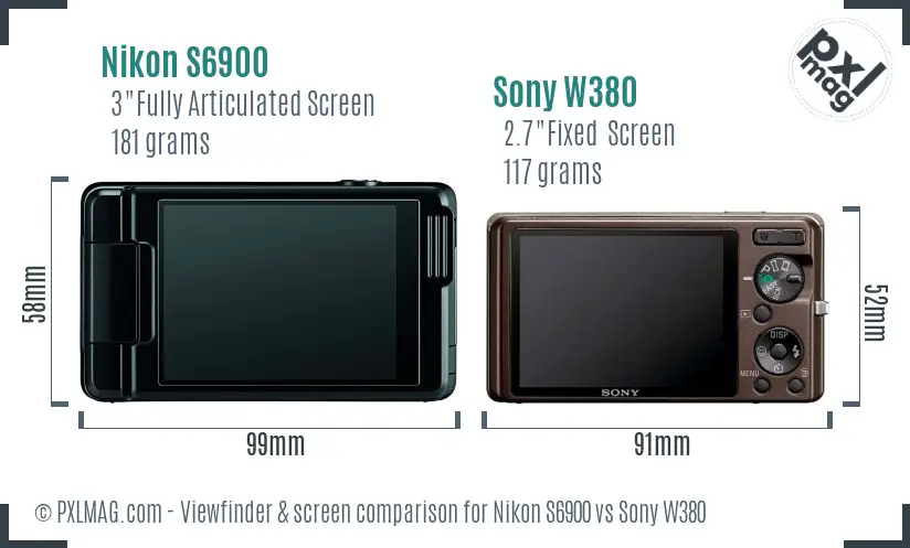 Nikon S6900 vs Sony W380 Screen and Viewfinder comparison