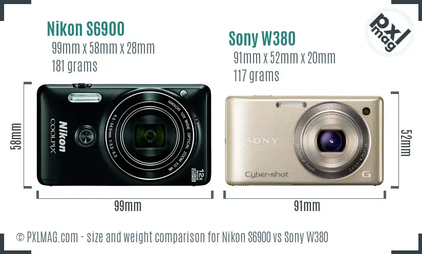 Nikon S6900 vs Sony W380 size comparison