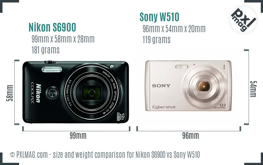 Nikon S6900 vs Sony W510 size comparison Nikon S6900 vs Sony W510 size comparison