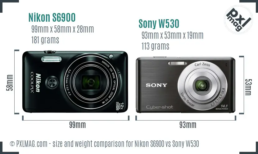 Nikon S6900 vs Sony W530 size comparison Nikon S6900 vs Sony W530 size comparison