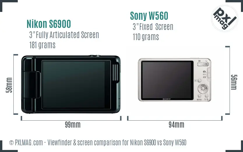 Nikon S6900 vs Sony W560 Screen and Viewfinder comparison