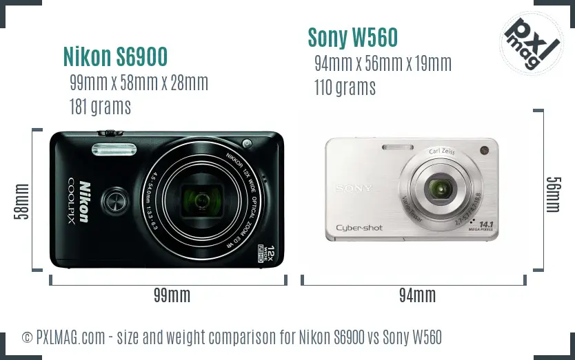 Nikon S6900 vs Sony W560 size comparison