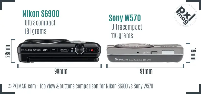 Nikon S6900 vs Sony W570 top view buttons comparison