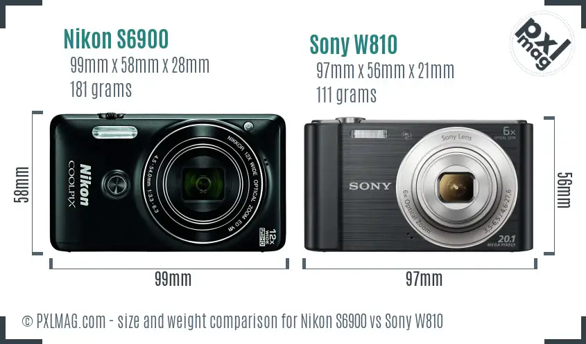 Nikon S6900 vs Sony W810 size comparison Nikon S6900 vs Sony W810 size comparison