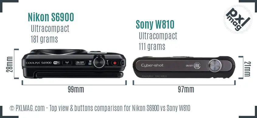 Nikon S6900 vs Sony W810 top view buttons comparison Nikon S6900 vs Sony W810 top view buttons comparison