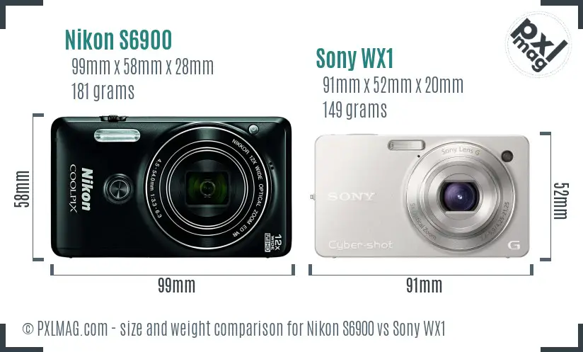 Nikon S6900 vs Sony WX1 size comparison