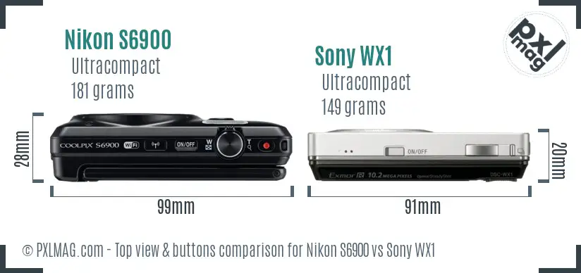Nikon S6900 vs Sony WX1 top view buttons comparison