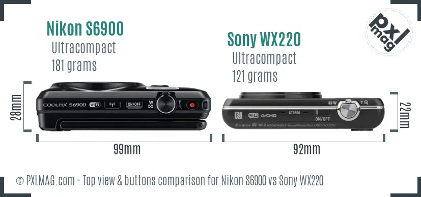 Nikon S6900 vs Sony WX220 top view buttons comparison