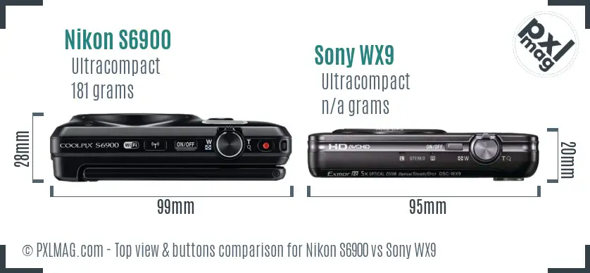 Nikon S6900 vs Sony WX9 top view buttons comparison Nikon S6900 vs Sony WX9 top view buttons comparison