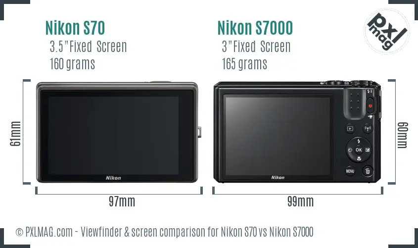 Nikon S70 vs Nikon S7000 Screen and Viewfinder comparison